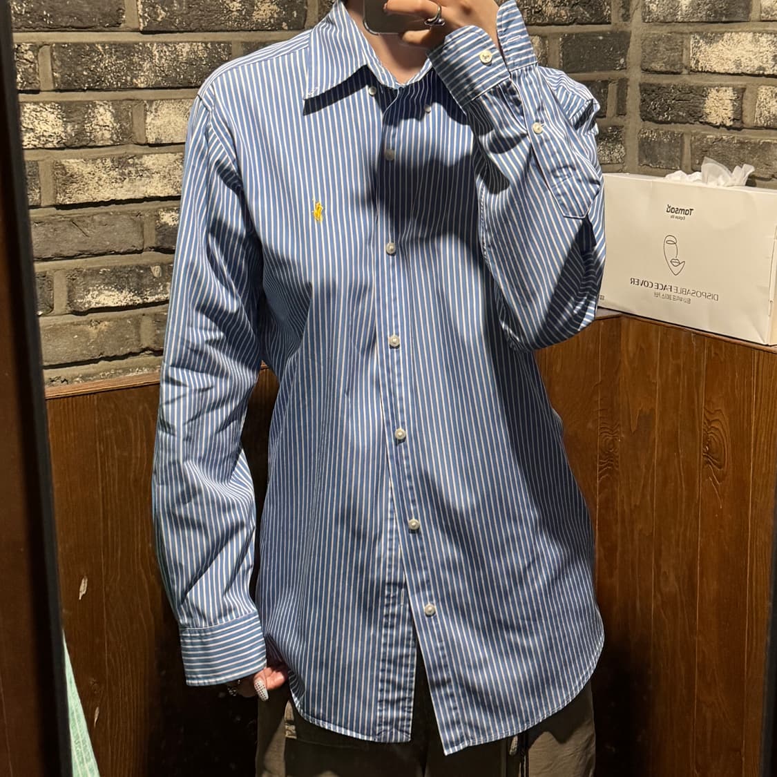 M) 폴로 랄프로렌 클래식 블루 스트라이프 포플린 셔츠 상품이미지7