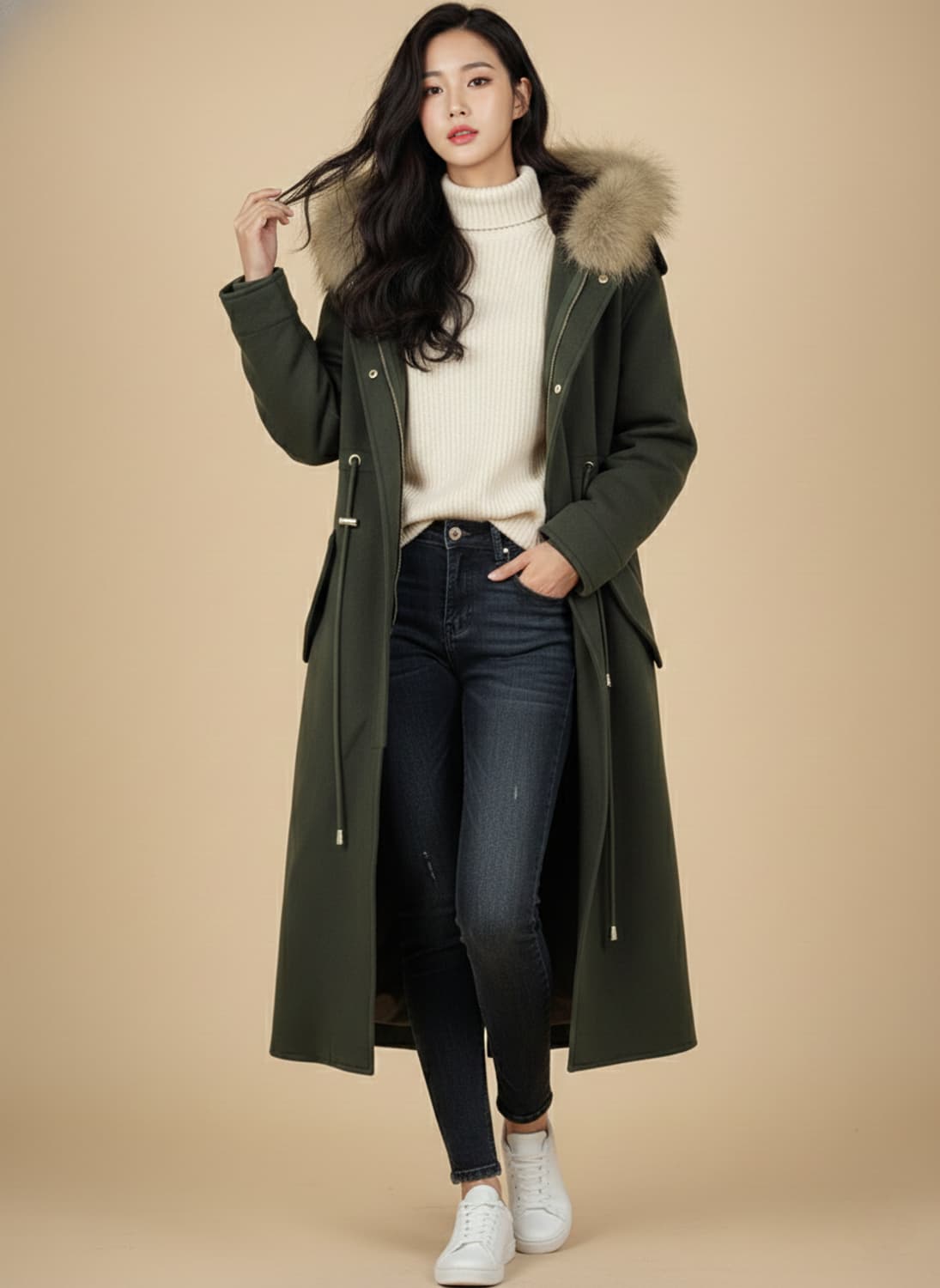 베르니스[Berenice] 라쿤 퍼 후드 울 코트 상품이미지1