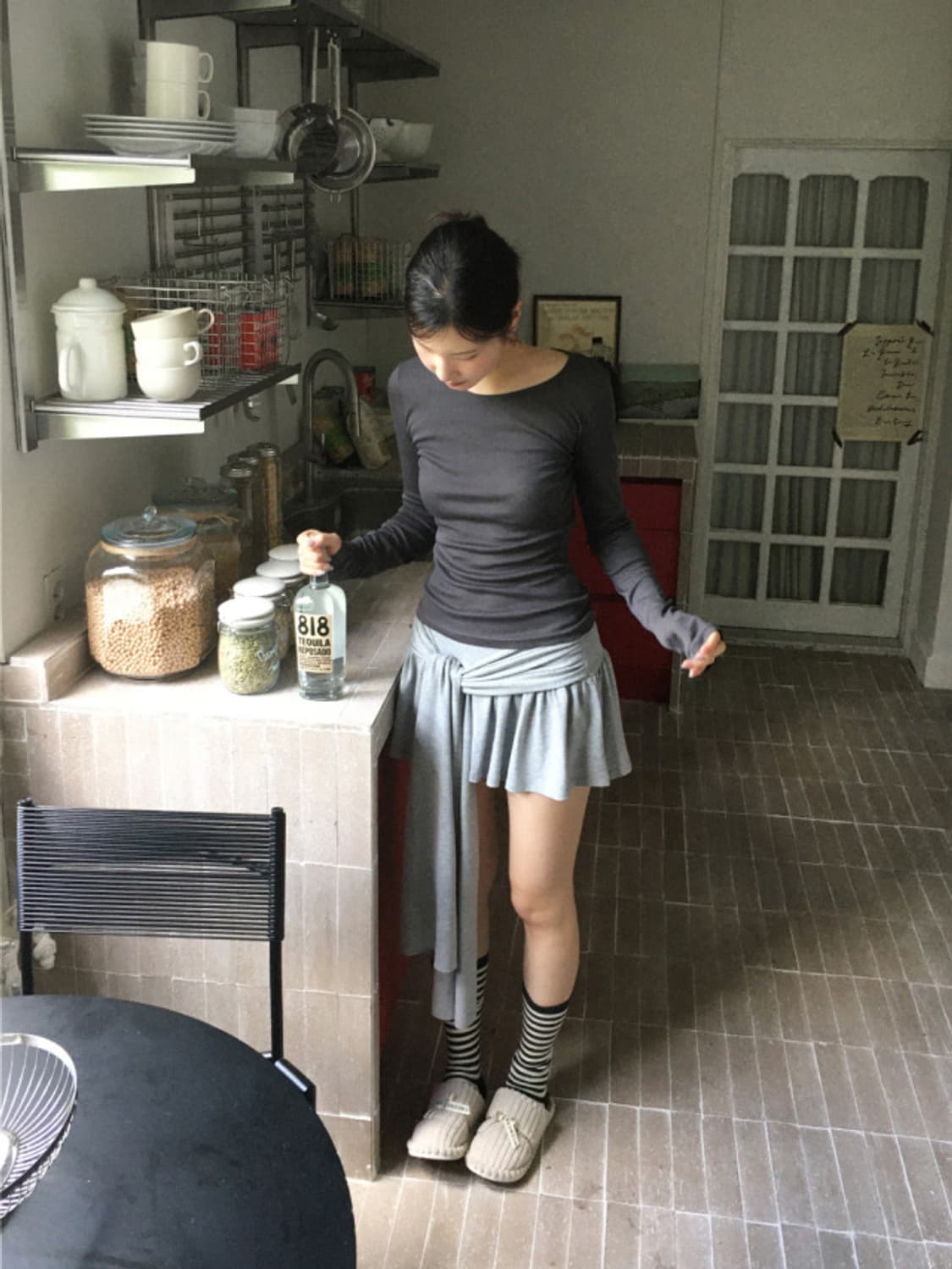 Bold tie skirt (gray) 상품이미지7