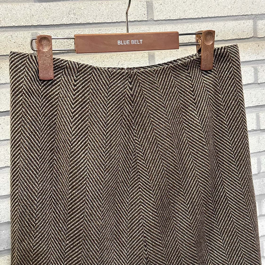 JPN VINTAGE 미니 울 스커트 A라인 헤링본 패턴 디테일 브라운 상품이미지3