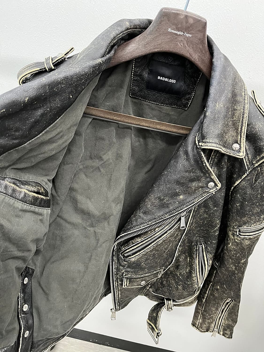 95-100) 배드블러드 크랙 레더 바이커자켓  상품이미지5