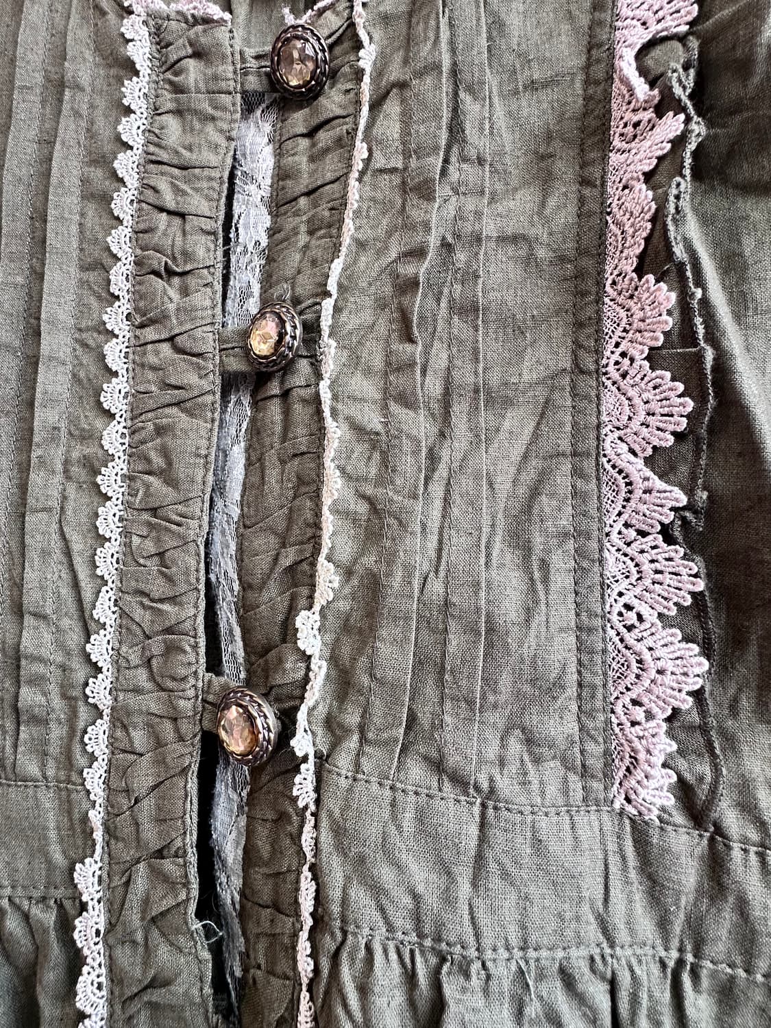 빈티지 레이스 장식 원피스 카키색 상품이미지3