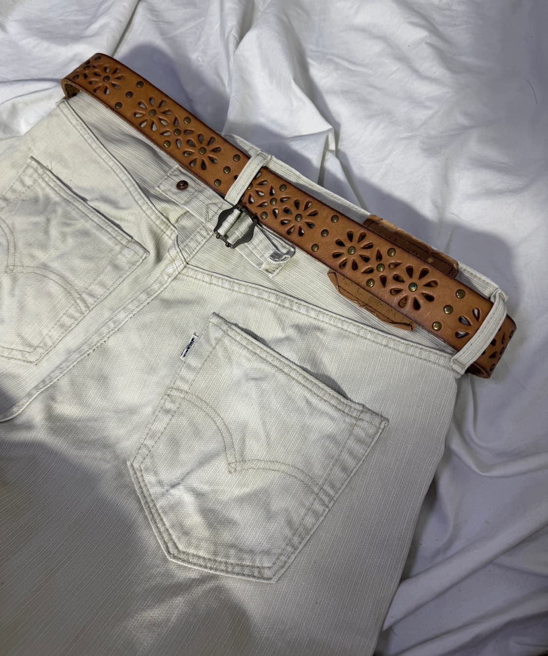 빈티지 플라워 펀칭 웨스턴 레더 벨트 네이티브 아메리칸 상품이미지2