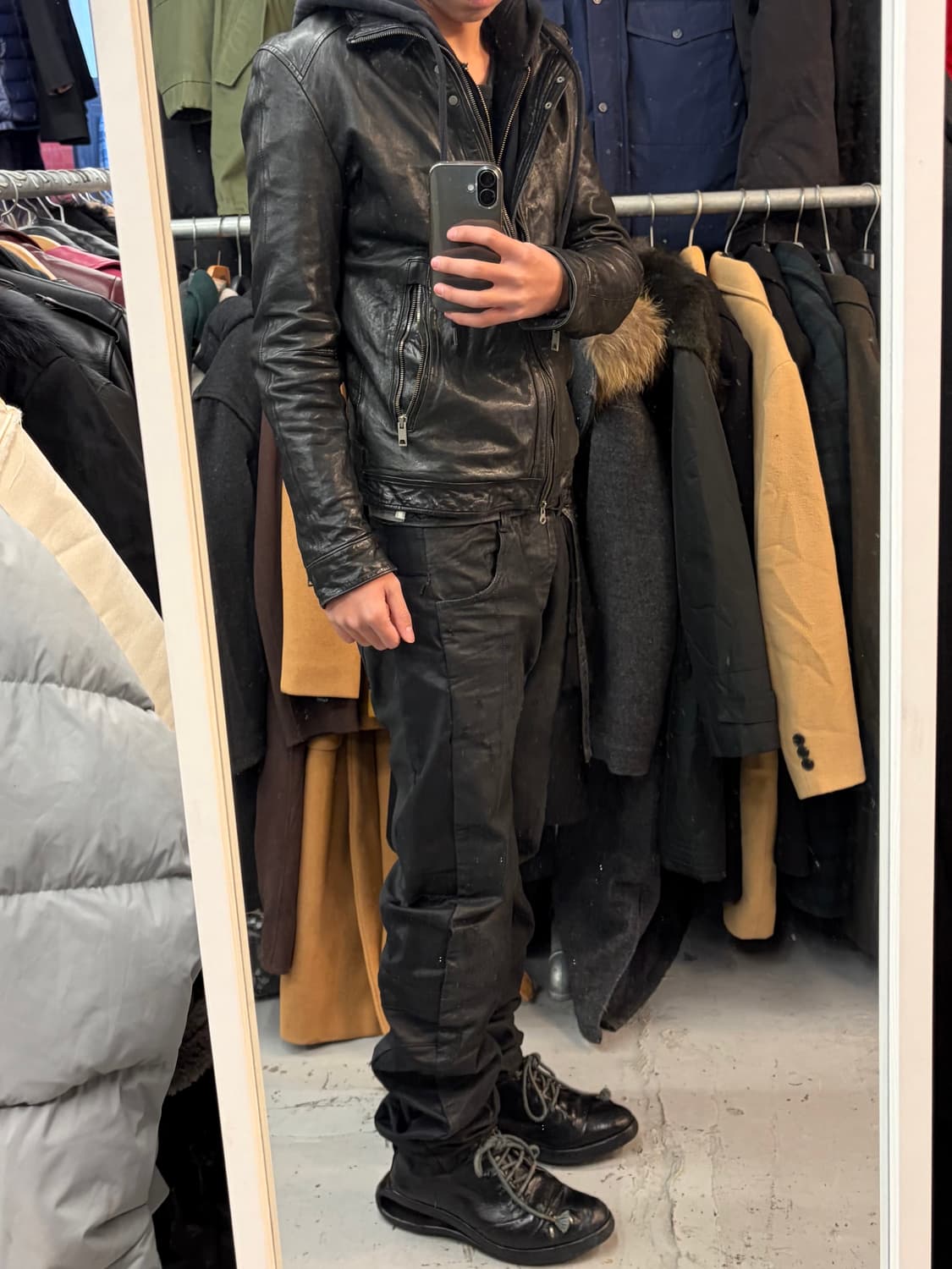 빈티지 램스킨 레더 하이넥 자켓 상품이미지5