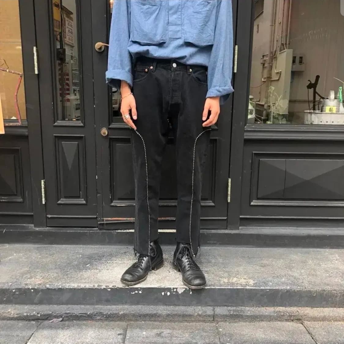 올드파크 블랙 리메이크 데님 팬츠 상품이미지2