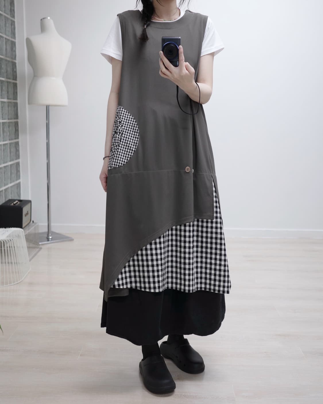 Khaki check mori one-piece 상품이미지3