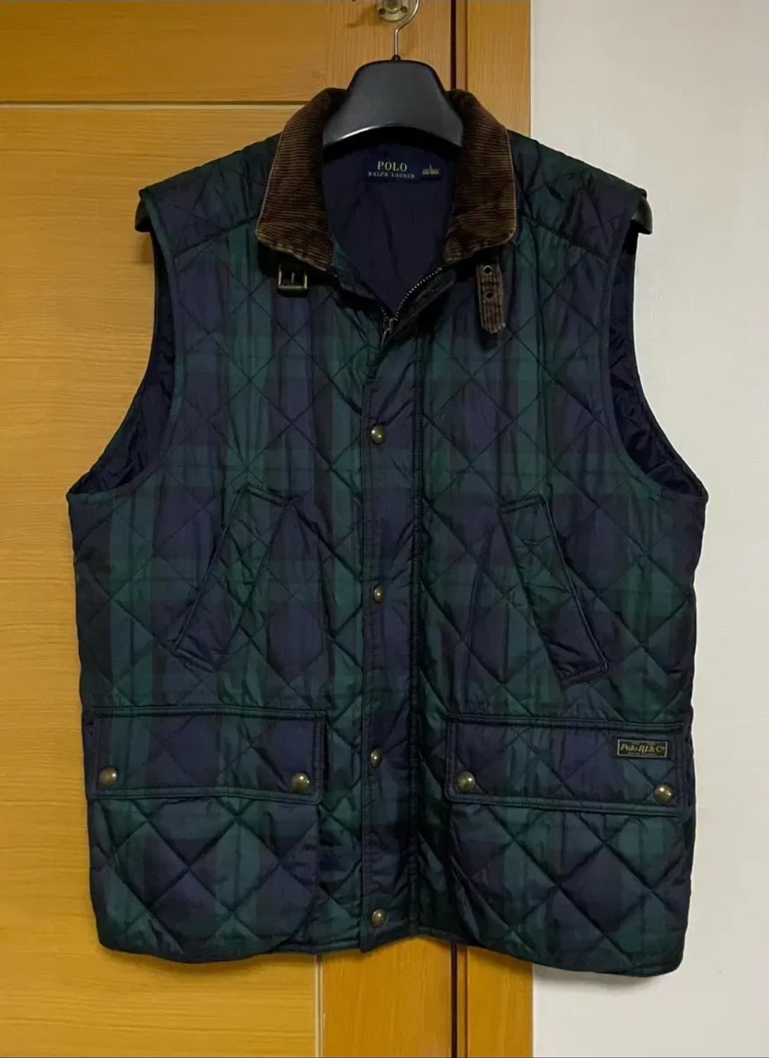 폴로 타탄체크 코듀로이 패딩 조끼L 상품이미지1