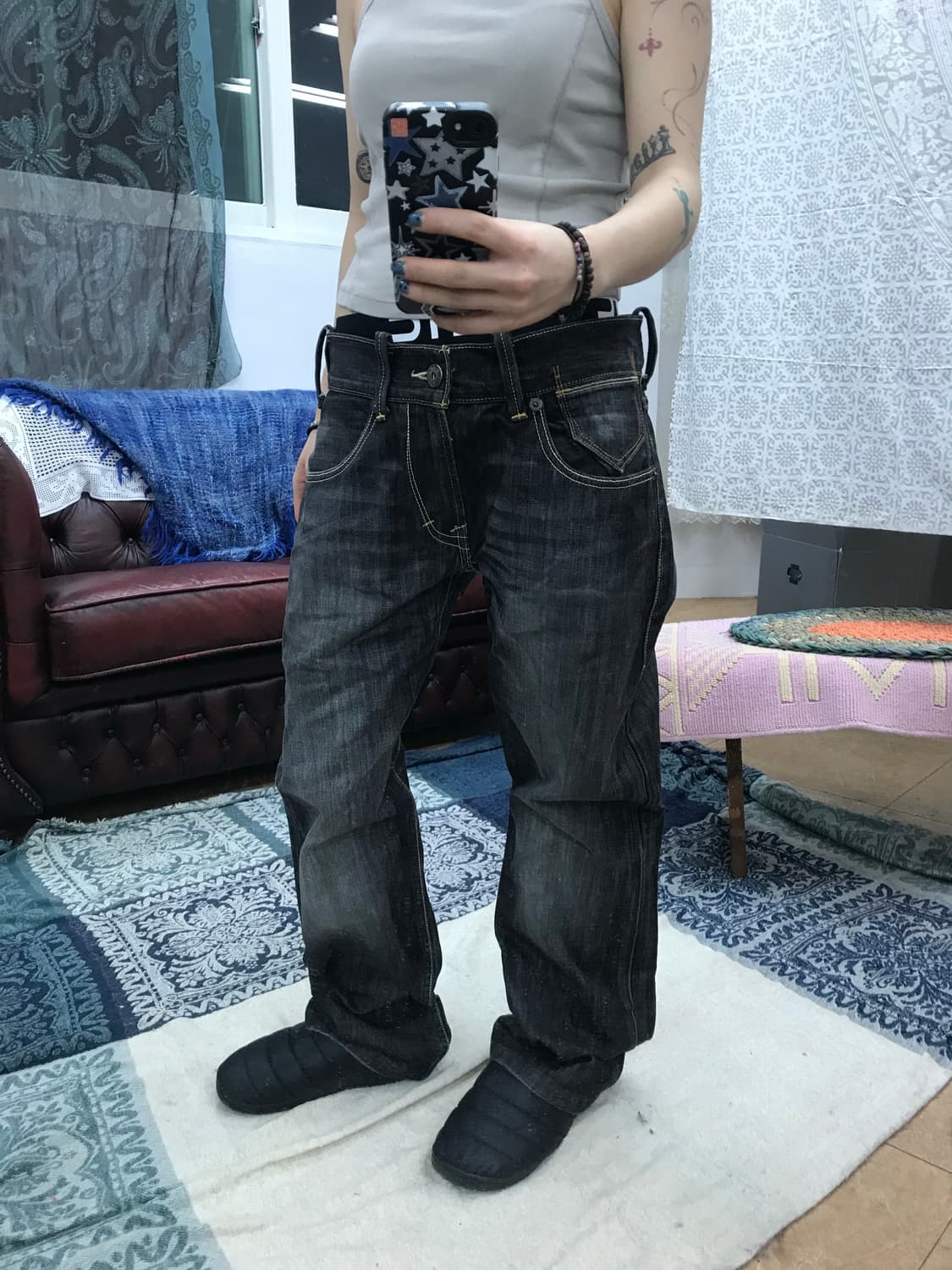 리바이스 523 스트레이트핏 워싱 흑청 데님팬츠  상품이미지1