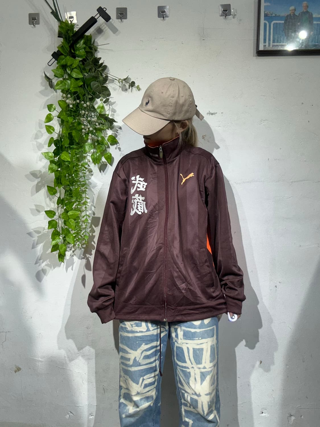 푸마 버건디 브라운 빅 로고 오렌지 오버핏 트랙탑 져지 L 상품이미지2