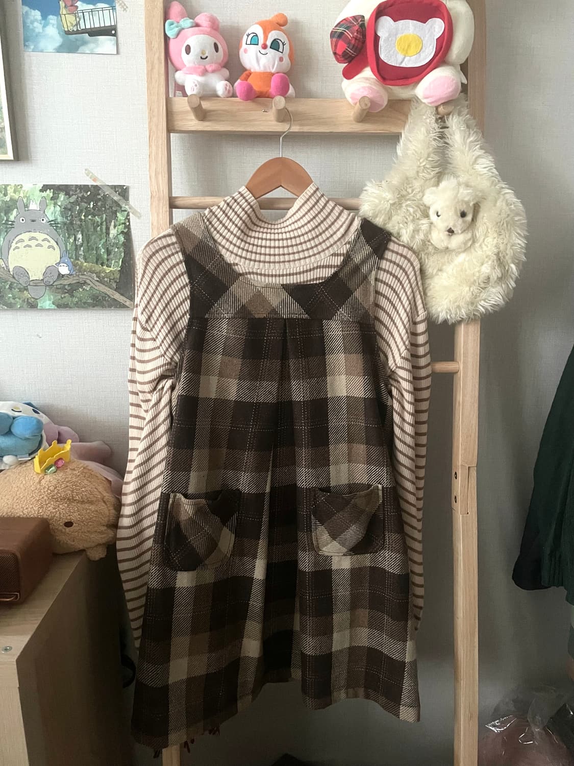 모리걸 빈티지 나나미깔 체크 원피스 set 🤎💛 상품이미지2