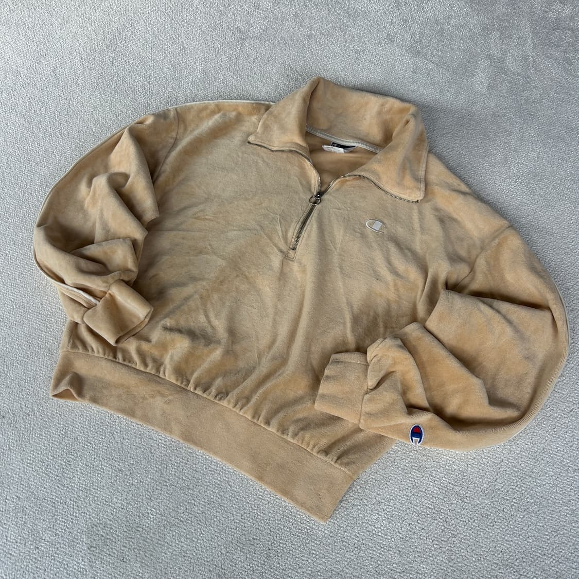 챔피온 벨벳 하프집업 맨투맨 베이지 m 상품이미지1