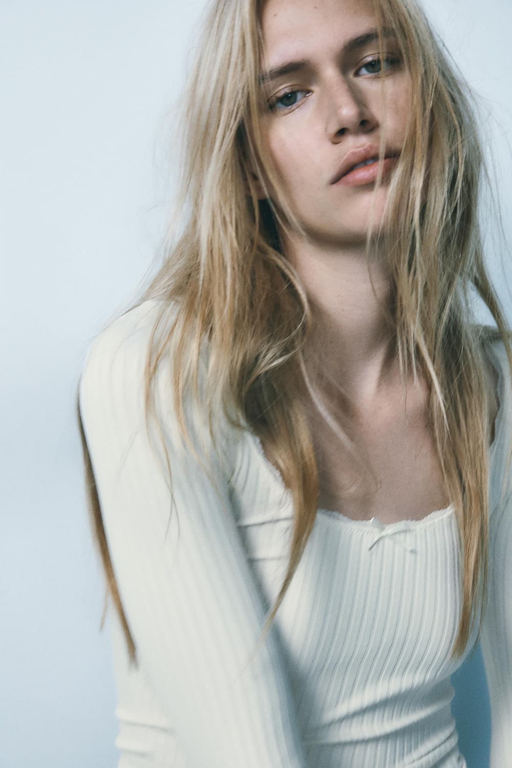 ZARA 자라 레이스 리본 심리스 티셔츠, 자라 레이스 티셔츠 아이보리 상품이미지7