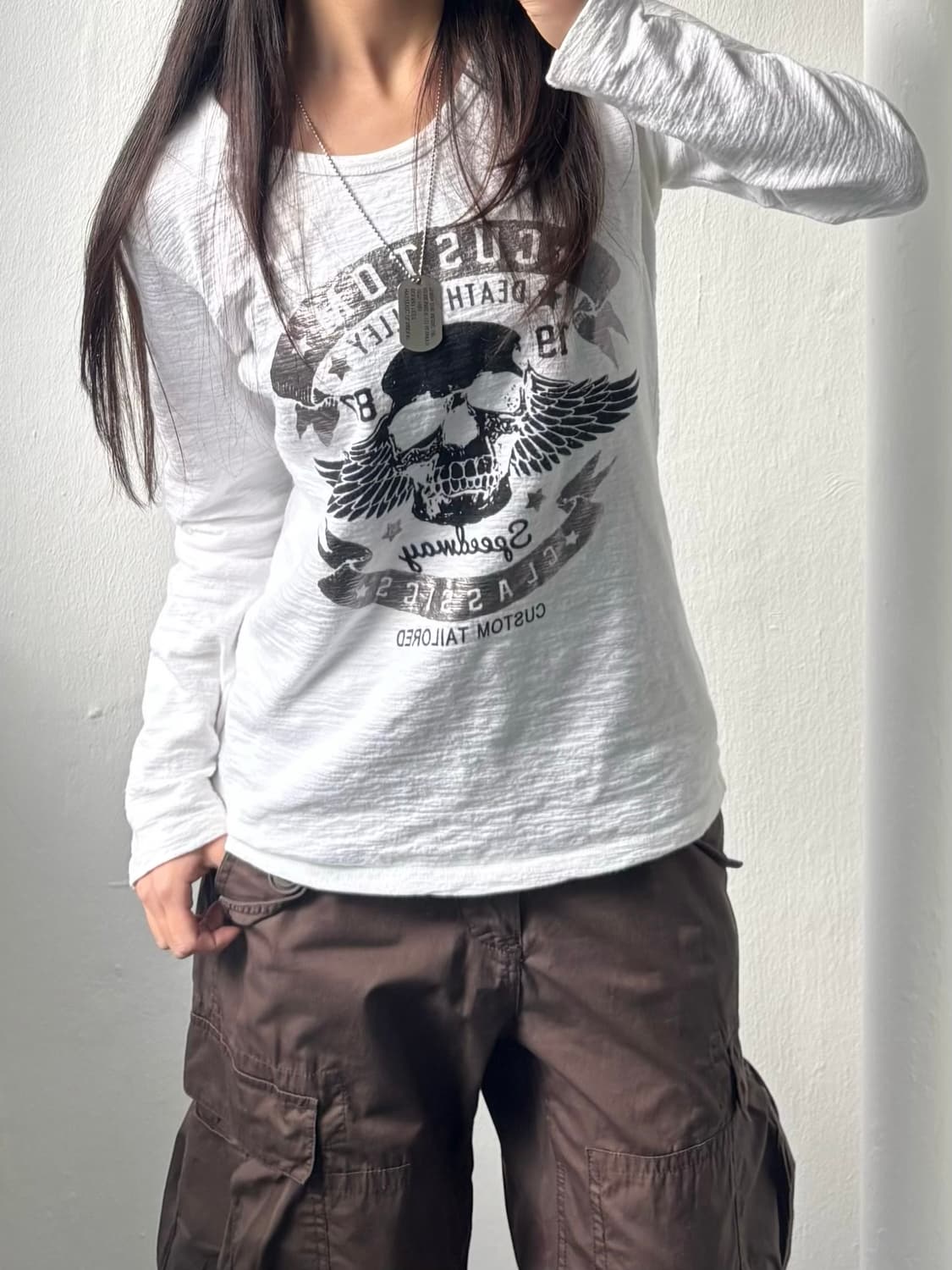 Vintage White Skull Graphic Long Sleeve 상품이미지5