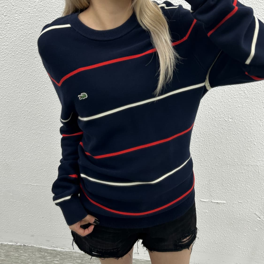 라코스테 레드배색 네이비 니트 S 상품이미지1