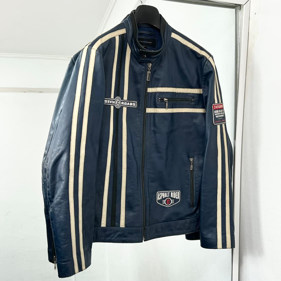 쉐비뇽 90s 버팔로 래더 레이싱 바이커 자켓 상품이미지1