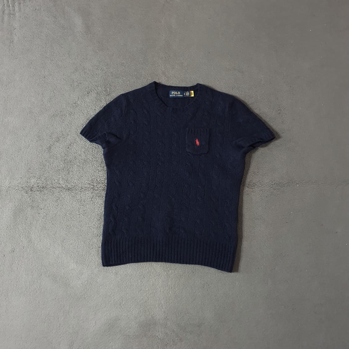 폴로 여성 울 캐시미어 케이블 반팔 니트 S 네이비 상품이미지1