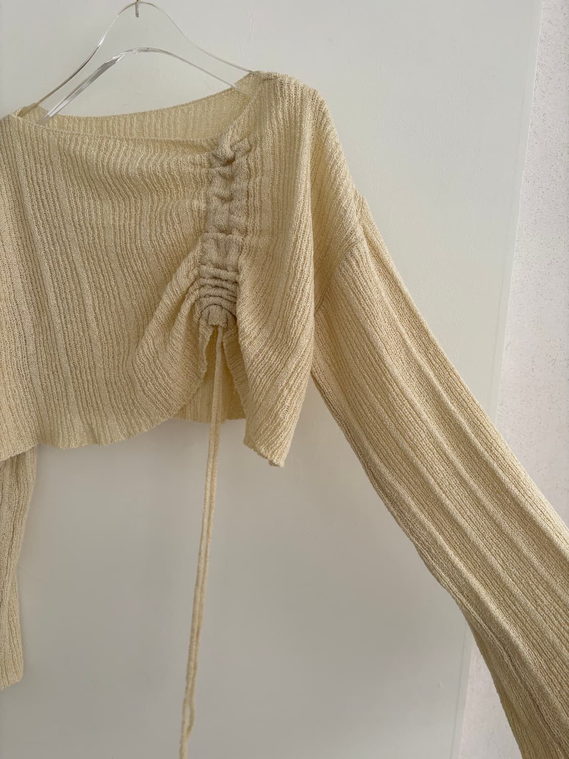 페미닌 여리핏 옐로우 셔링 크롭 니트 비치룩 호캉스룩  상품이미지5