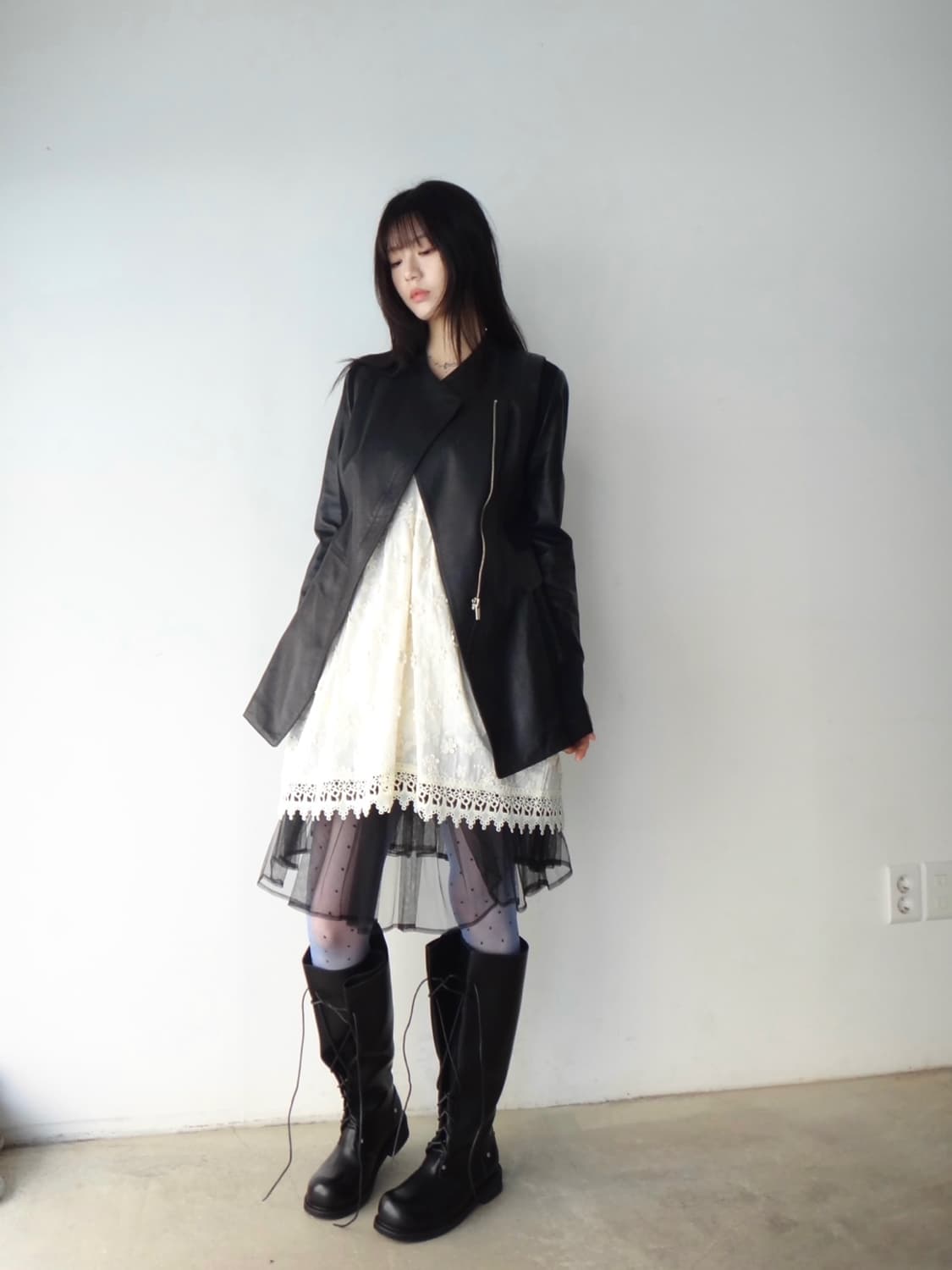 KASIBADY Panel mixed leather jacket  상품이미지6