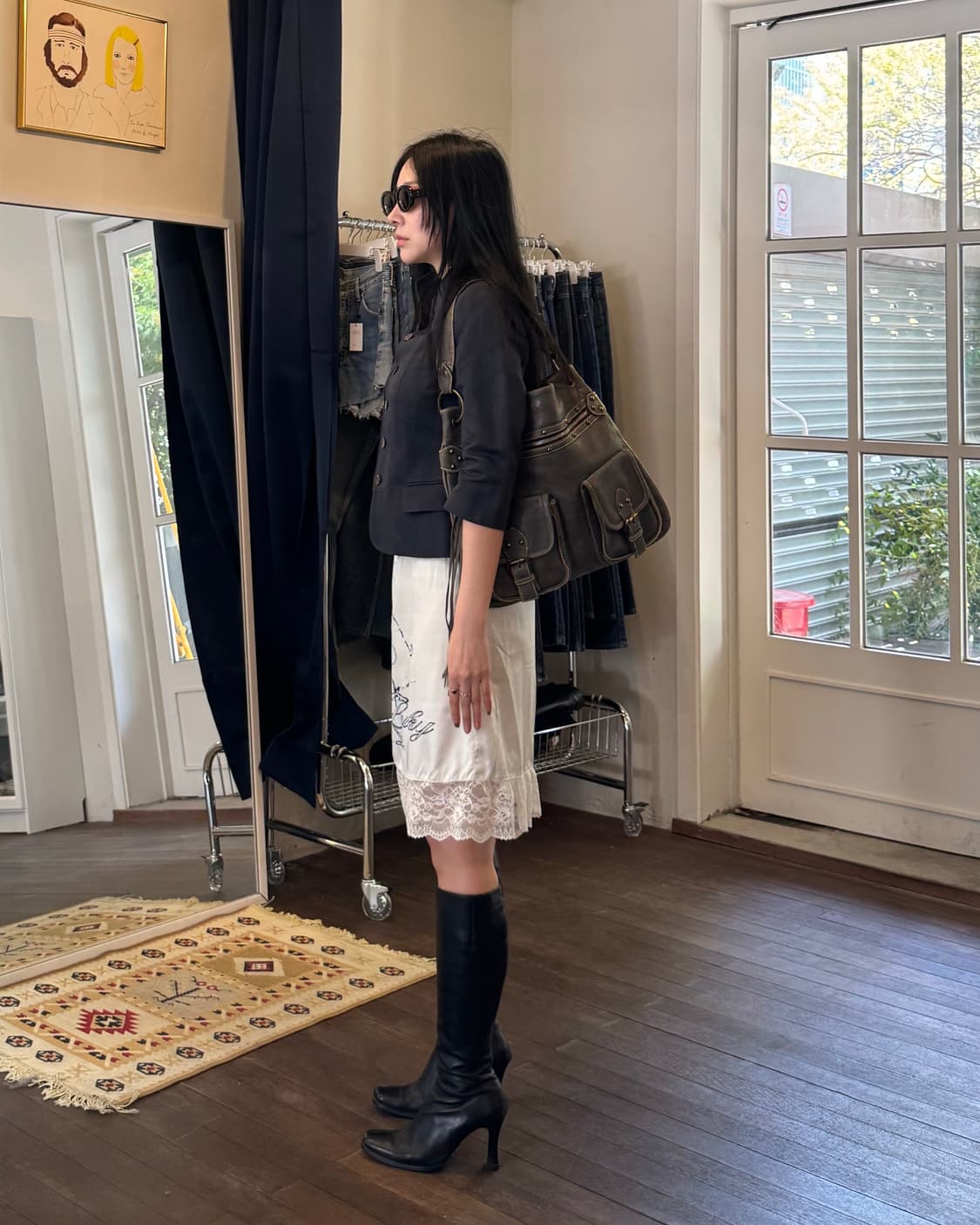 빈티지 블랙 레더 니하이 힐 부츠 상품이미지6