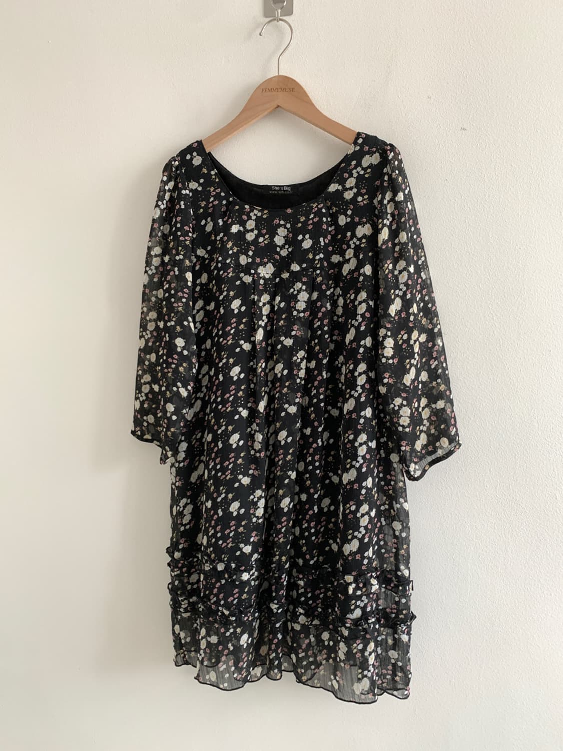 Flower Chiffon Dress(Black) 상품이미지2