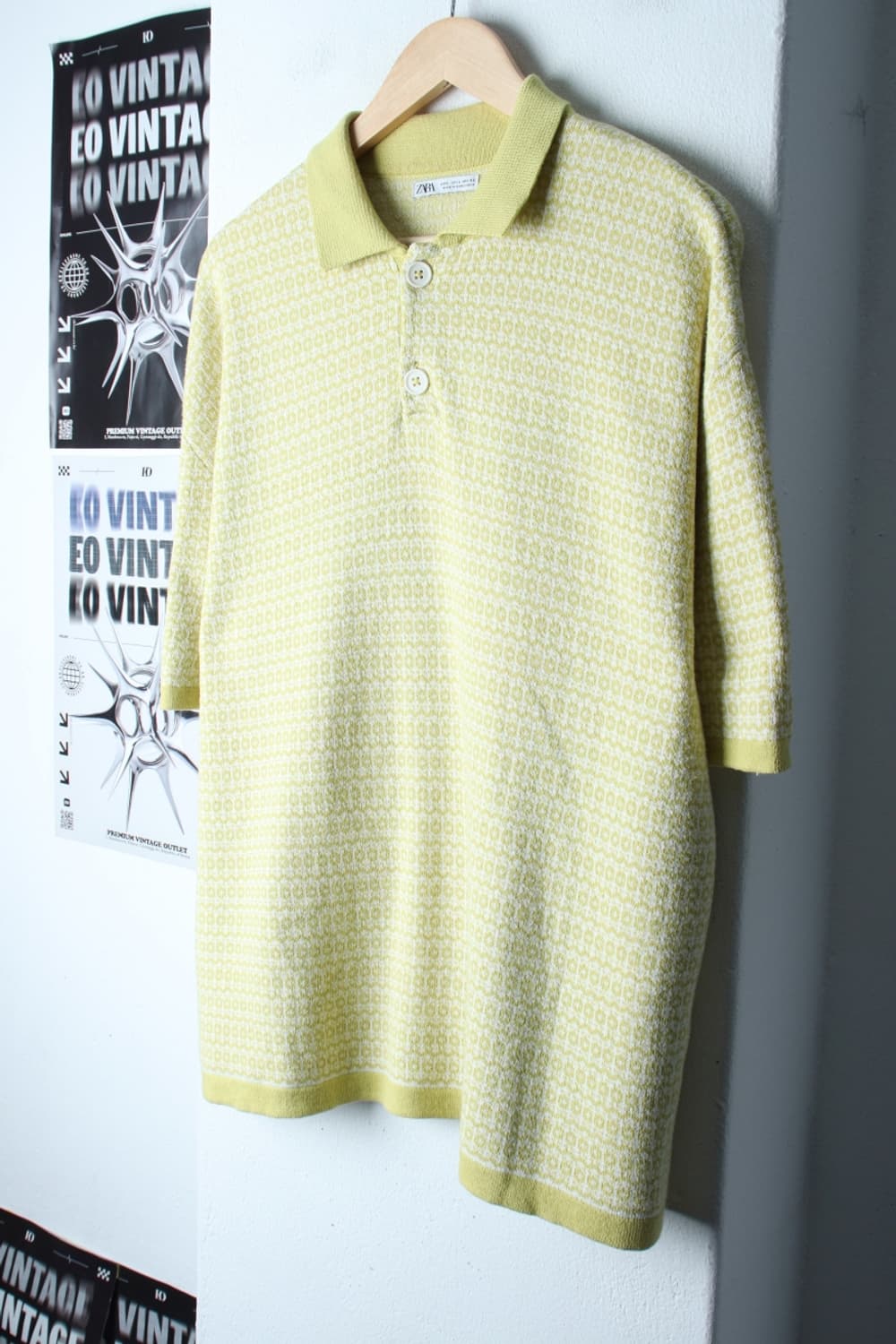 (XL) 자라 반팔 카라 티셔츠 니트 패턴 노랑 에스닉-H31745 상품이미지1