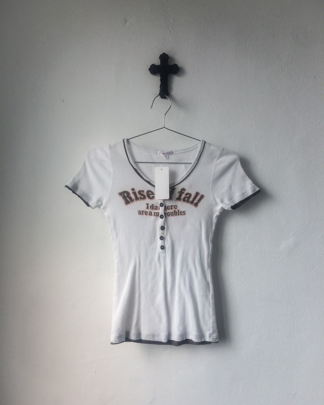 Lettering printing Henry neck ribbed t s 상품이미지2