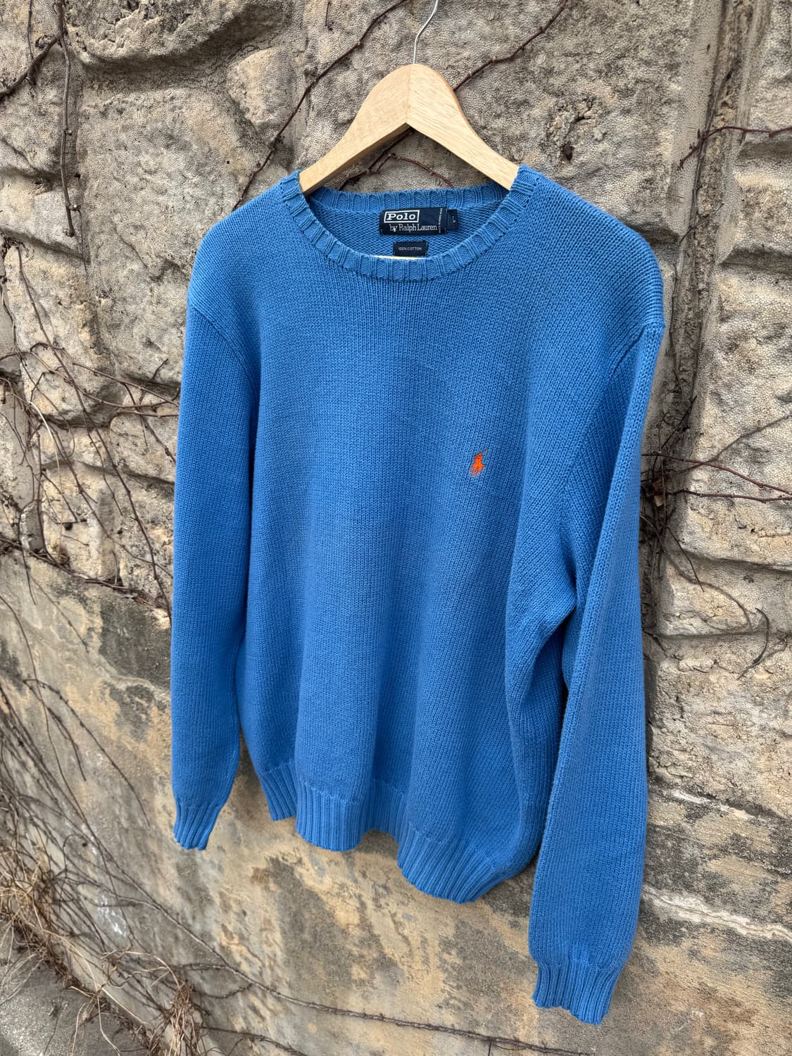 90s 폴로 랄프로렌 빈티지 페이딩 블루 코튼 니트 L 상품이미지3