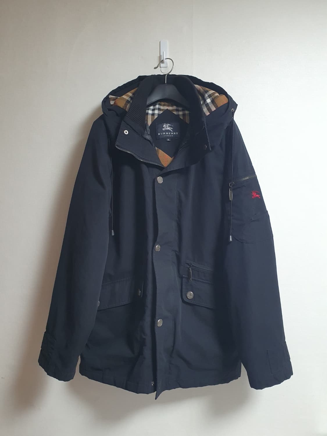 🖤 버버리 후드 자켓 블랙 체크안감 XL 상품이미지3