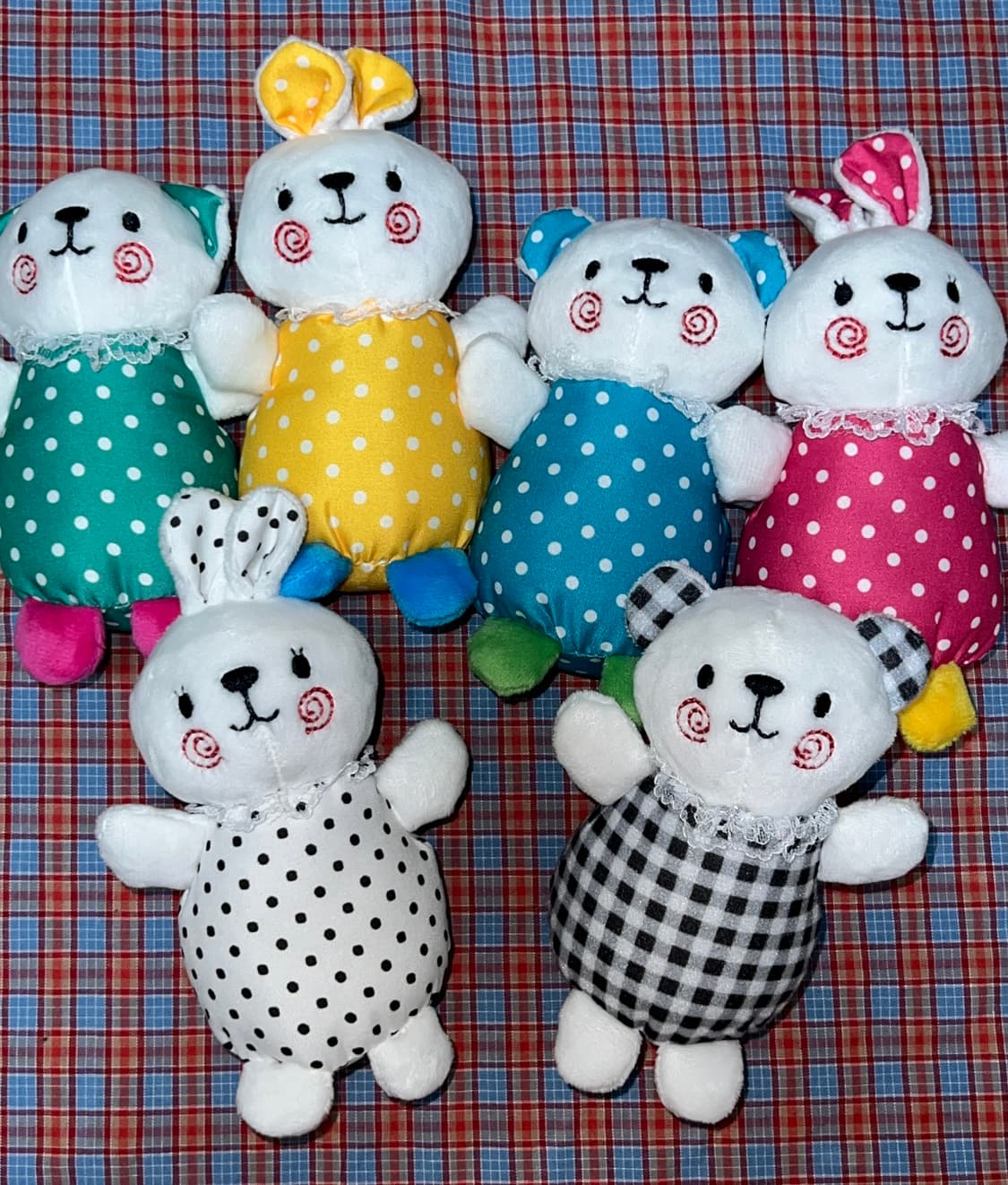 키치 도트 체크 곰돌이 토끼 봉제인형 키링 상품이미지1