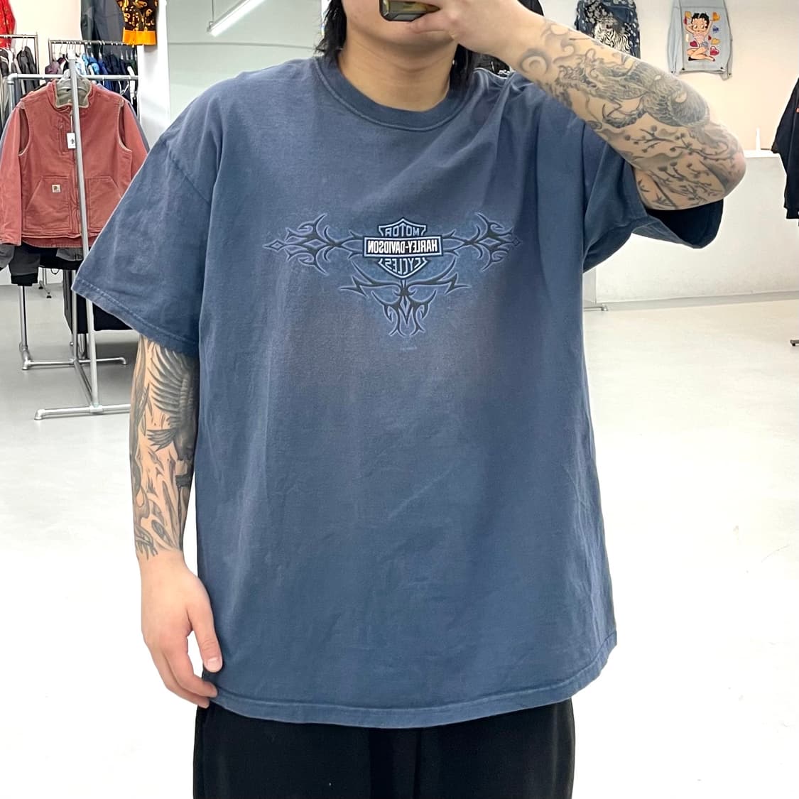 할리데이비슨 00s 트라이벌 하드 페이딩 빈티지 반팔 티셔츠 상품이미지1