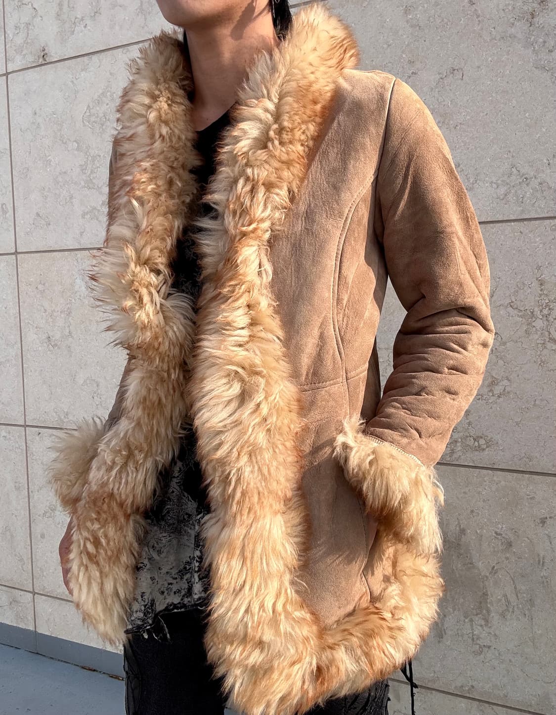 “Vintage”00’s Fur Trimming Shearling Lea 상품이미지3
