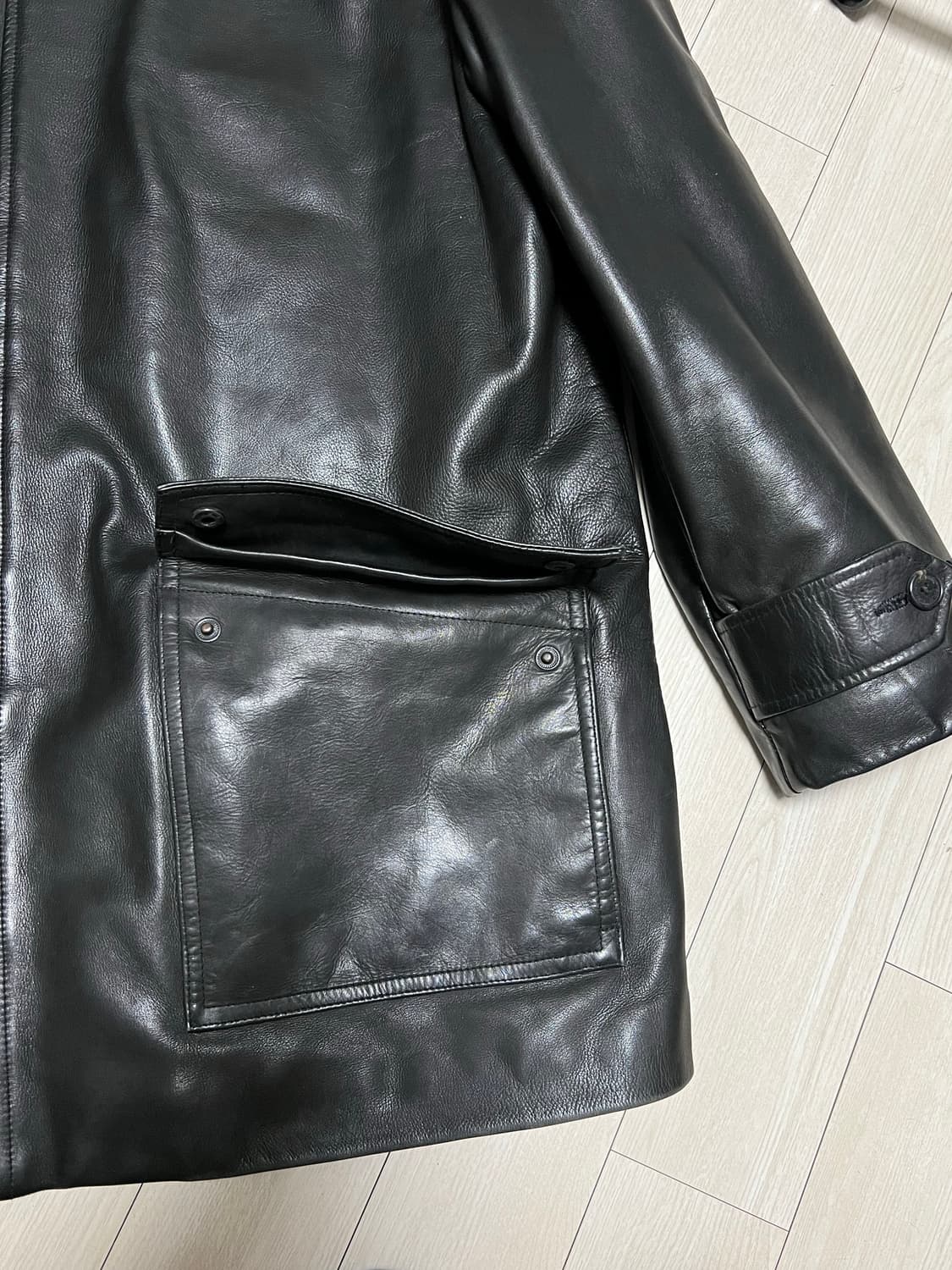 90s 폴로랄프로렌 풀그레인레더 블랙 카코트 100사이즈 상품이미지4