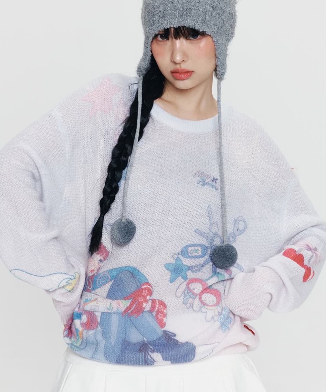 키르시 X 피투 올오버 그래픽 루즈핏 헤어리 니트 [블루] 상품이미지1