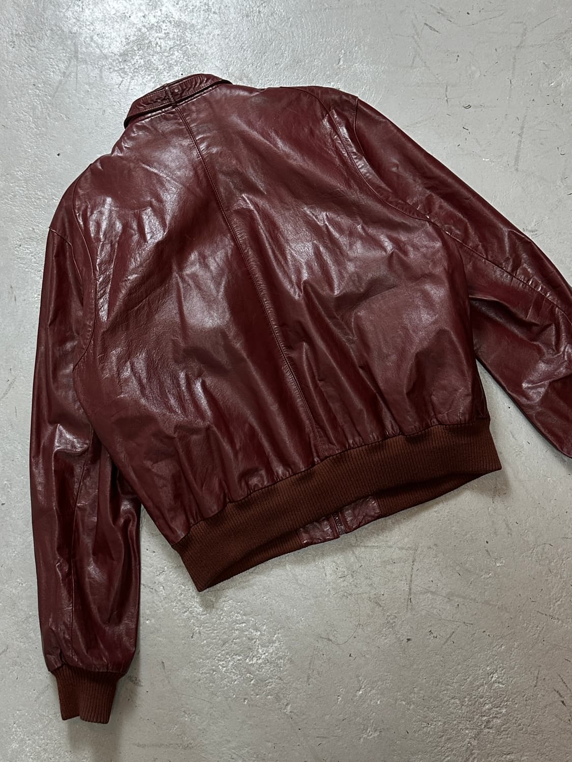 80's 빈티지 버건디 레더자켓 빈티지 레더 봄버 상품이미지6