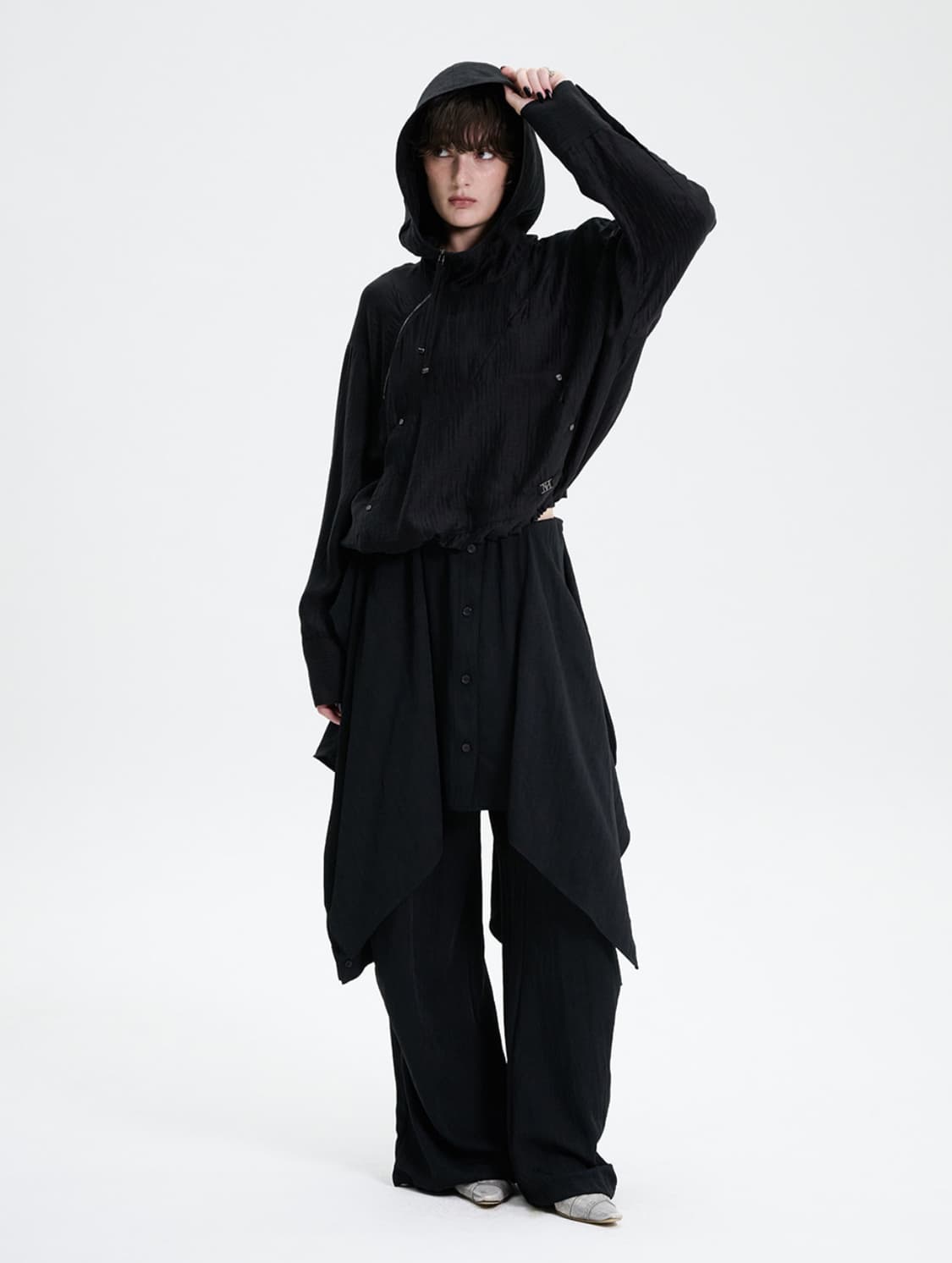 트리밍버드 셔츠 레이어드 팬츠 블랙 상품이미지2