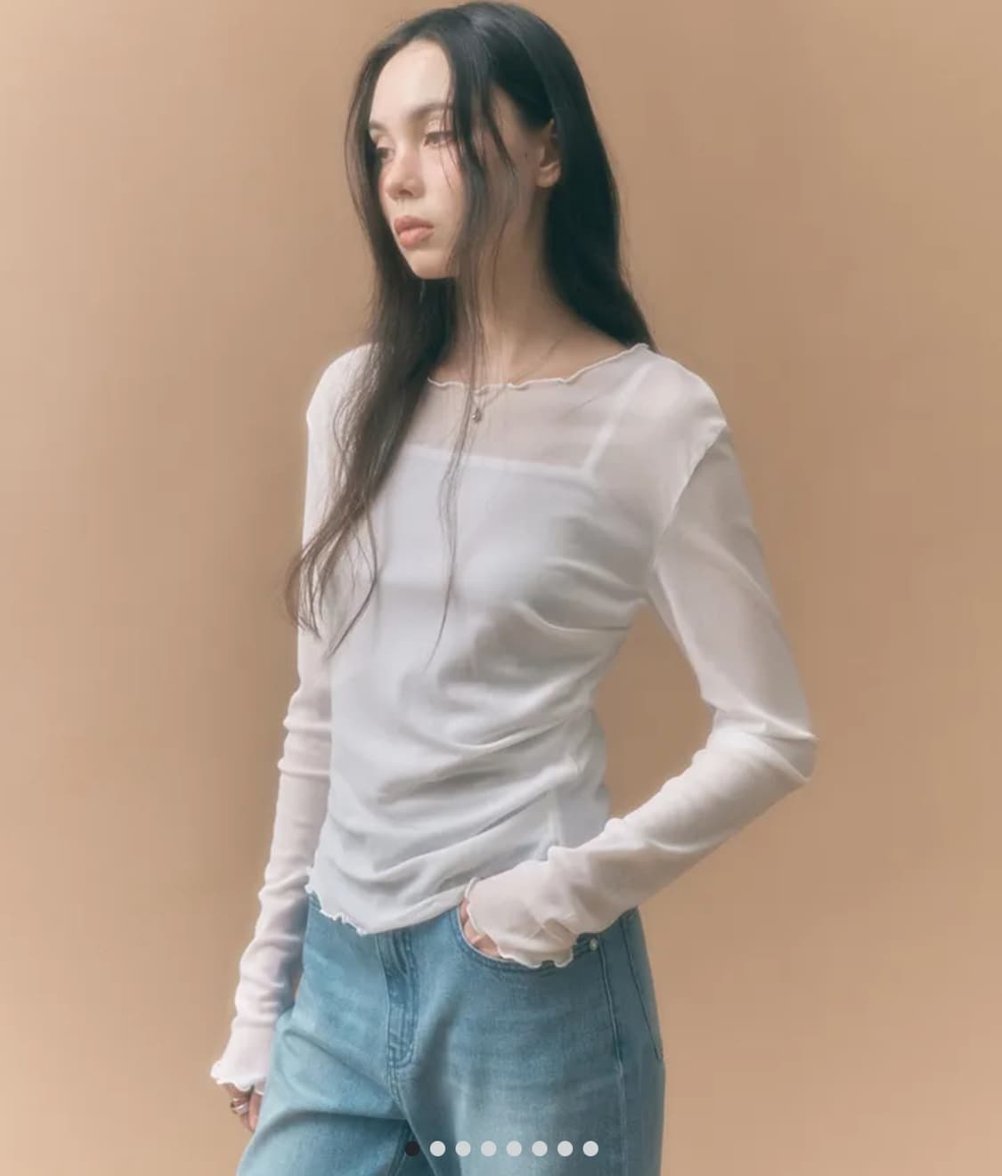 셔링 레이어드 메쉬 롱슬리브  상품이미지1