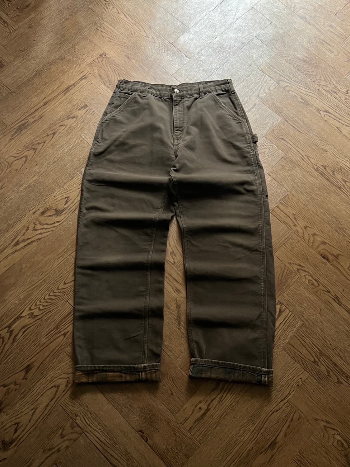 [34]칼하트 Made in USA 다크브라운 체크라이닝 카펜터 워크팬츠 상품이미지2