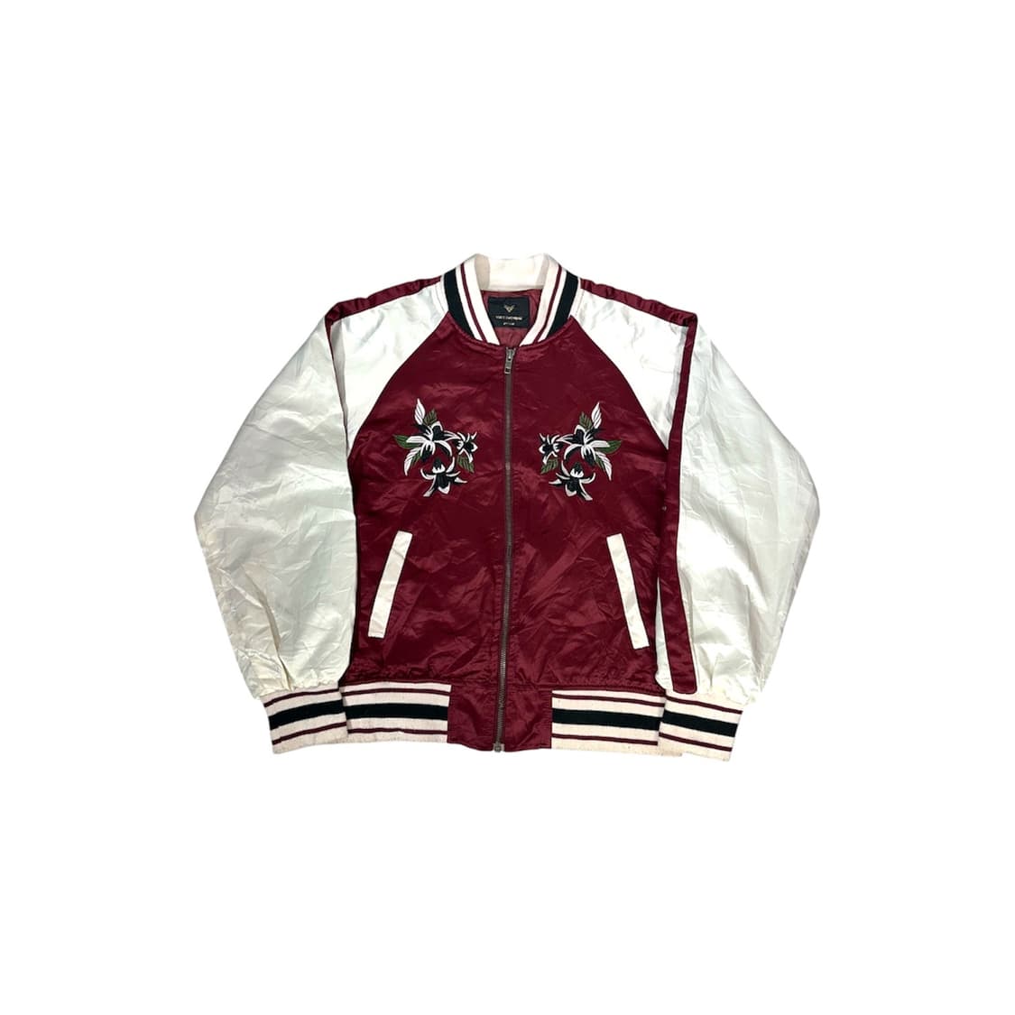 일본 빈티지 버건디 화이트 자수 크롭 스카잔 자켓 M 상품이미지4