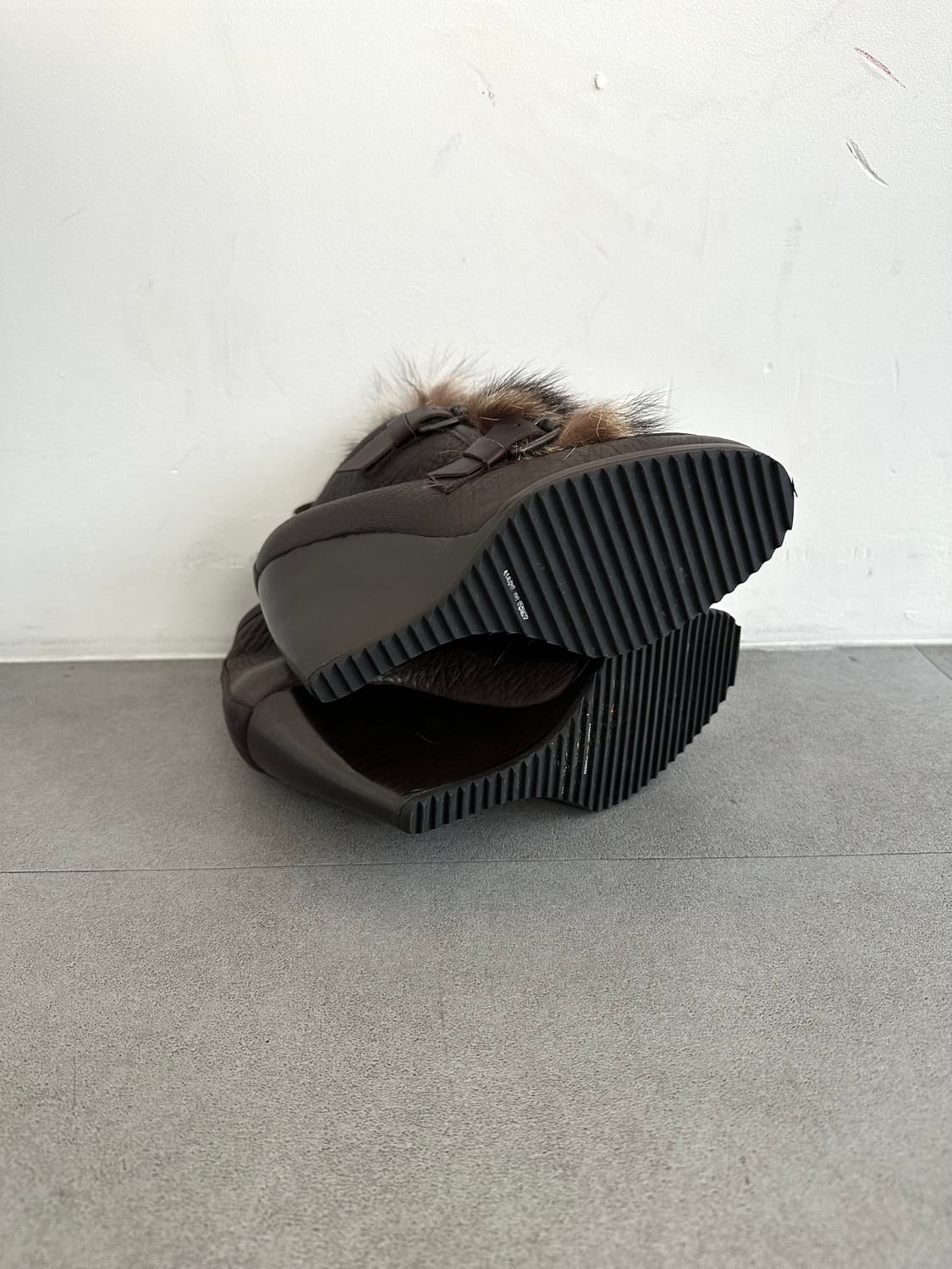 피에르하디 아카이브 브라운 퍼 레더 웨지부츠 상품이미지7