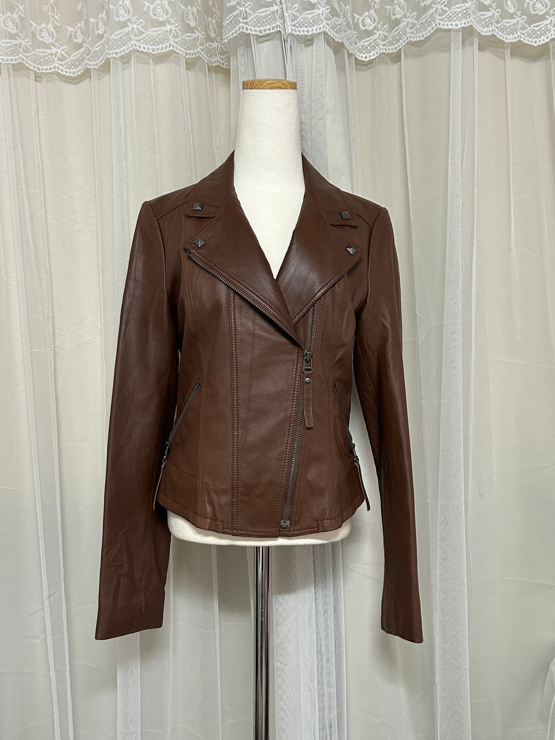 Y2k 00’s 스터드 리얼레더 양가죽 라이더자켓 상품이미지2