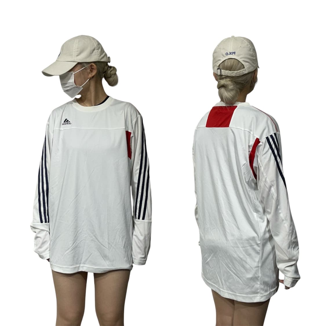 아다다스 고프코어 화이트 롱슬리브 블랙 삼선 기능성 긴팔티 L 상품이미지1