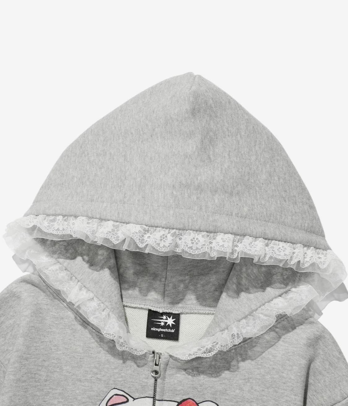 나이스고스트클럽 고스트소울걸 캣 레이스 후드집업 그레이 M 상품이미지3