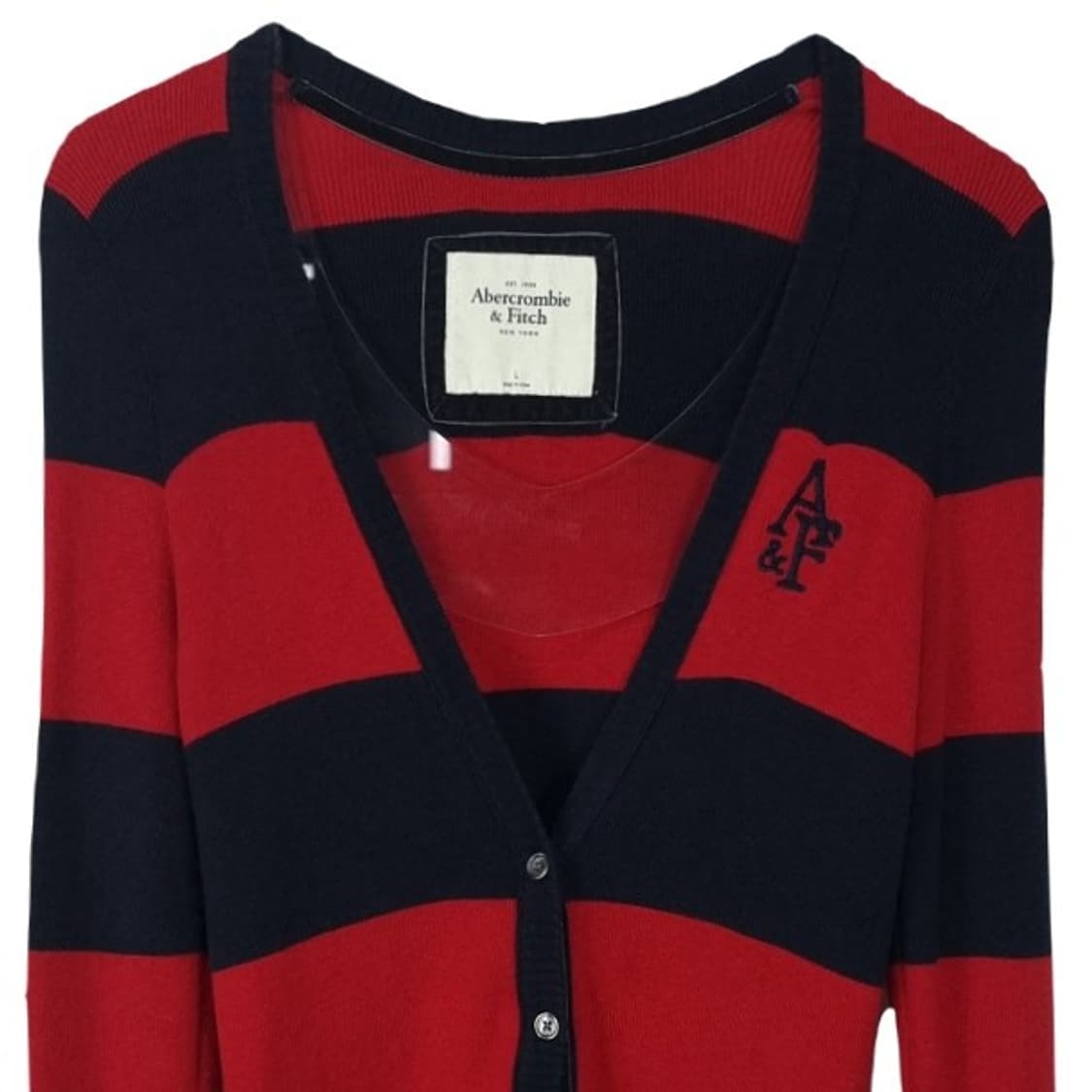 [아베크롬비] 로고 자수 볼드 스트라이프 브이넥 니트 가디건 M19085 상품이미지4