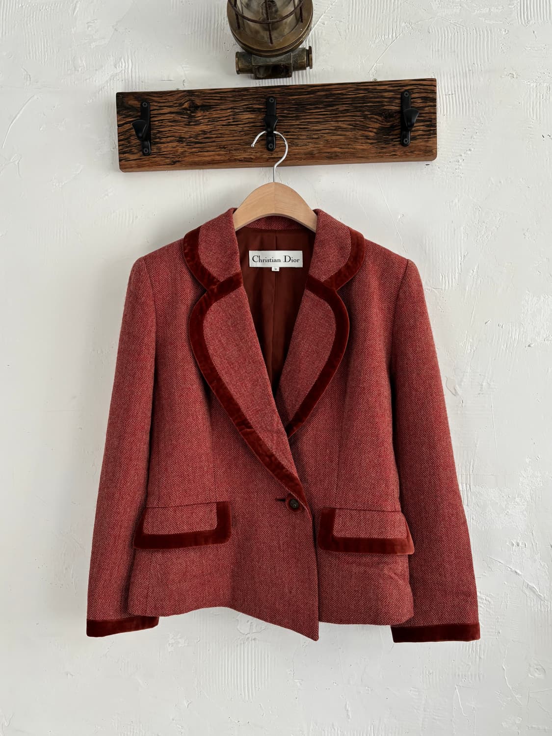 Dior 크리스찬 디올 레드 브라운 트위드 벨벳 블레이저 상품이미지4