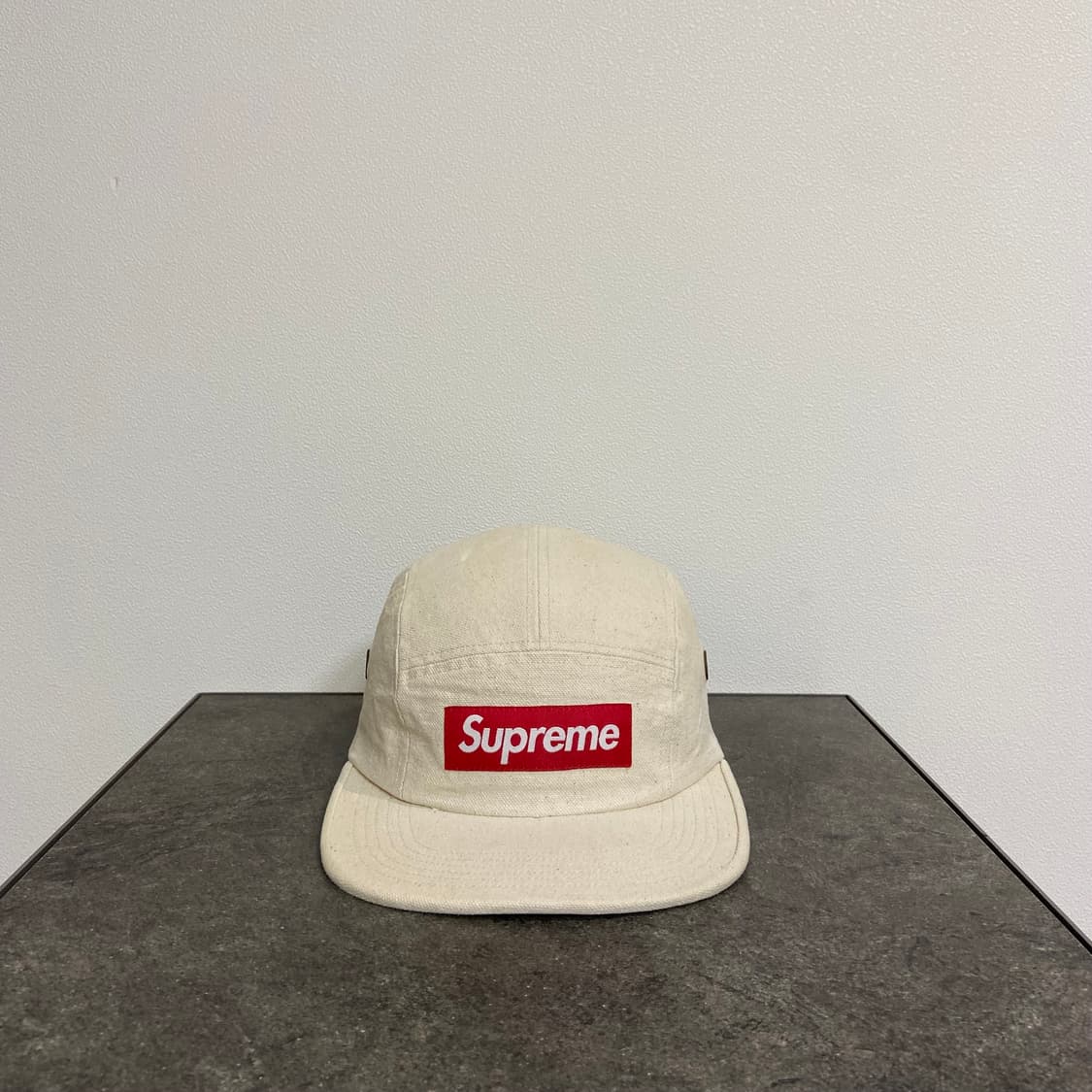 슈프림 워시드 캔버스 내츄럴 레드 박스로고 캠프캡 모자 상품이미지1