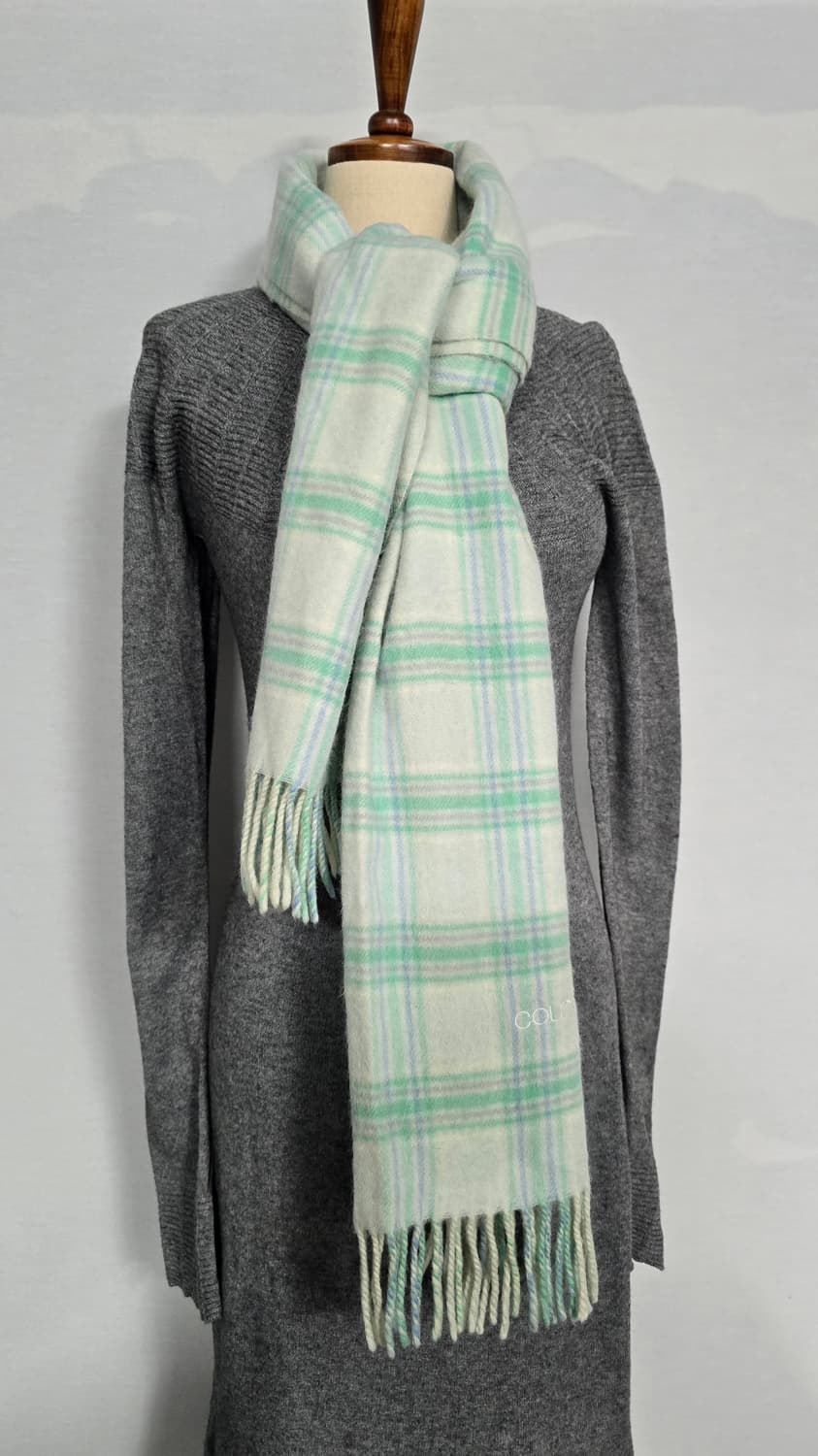 Courreges 꾸레쥬 민트 체크패턴 울 머플러 상품이미지1