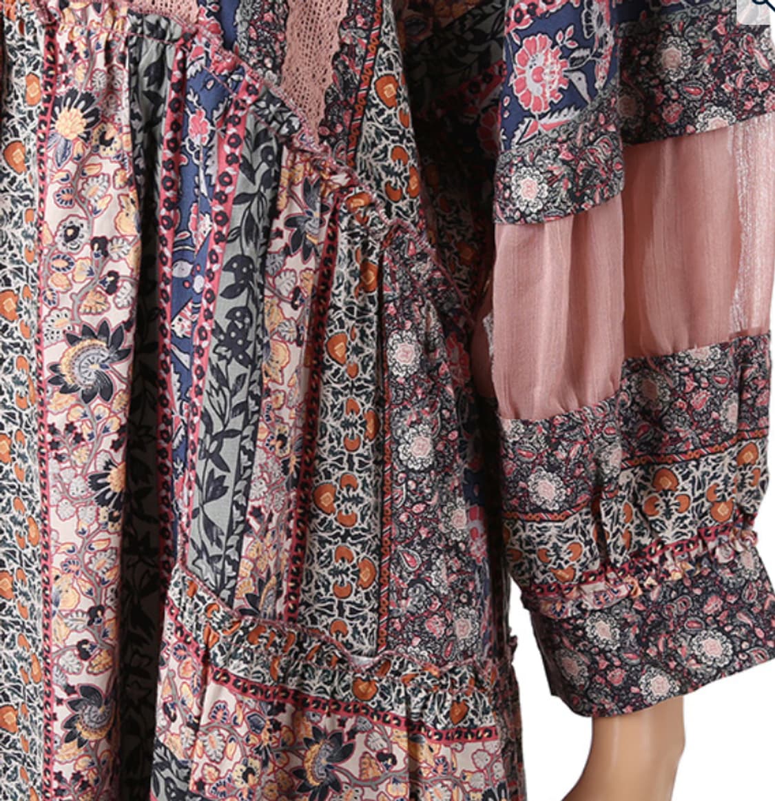 써스데이 보헤미안 쉬폰 소매배색 미니원피스 상품이미지7