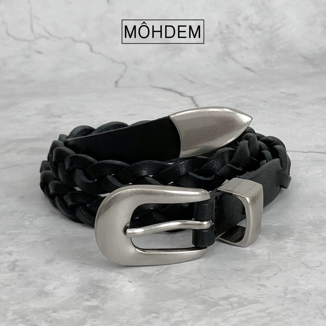 [Unisex] 하프 위빙 이태리 가죽벨트 블랙 상품이미지4