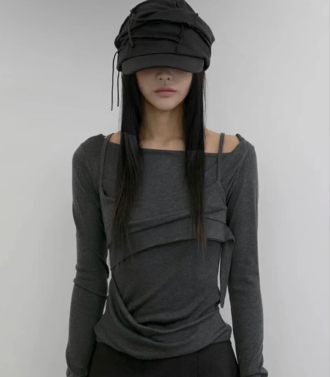 플레어업 레이어드 뷔스티에 레이어드 롱슬리브 챠콜  상품이미지1