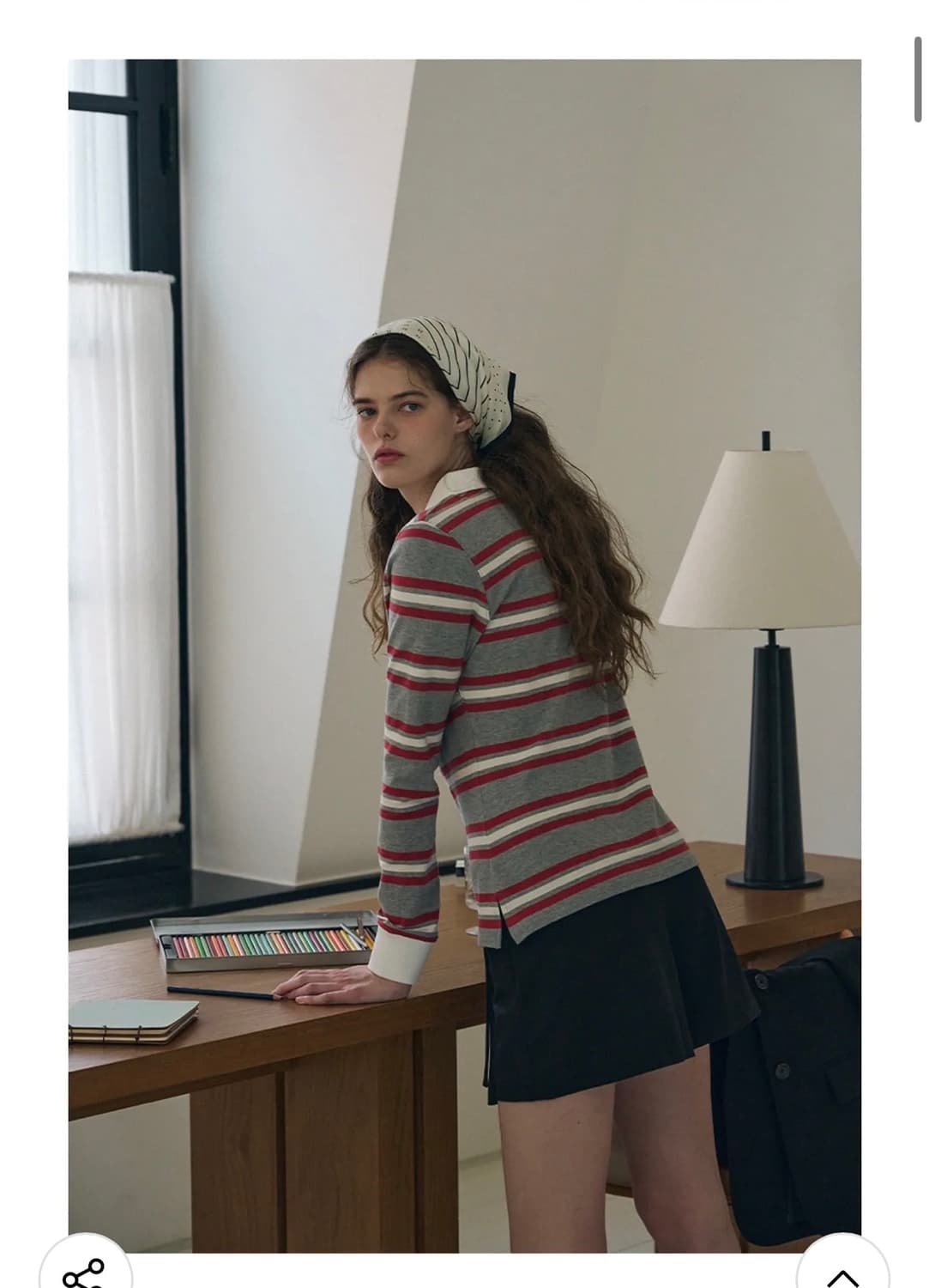 (새상품)(S) 드로우핏 우먼 멀티 스트라이프 슬림 카라 피케 티셔츠 [ 상품이미지5